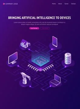 Artificial intelligence isometric landing page, Ai Ilustración de archivo