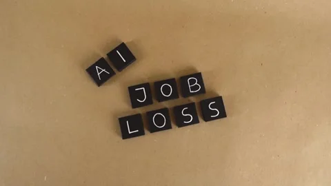 Artificial intelligence job loss concept text on brown background Stock Footage 341861182