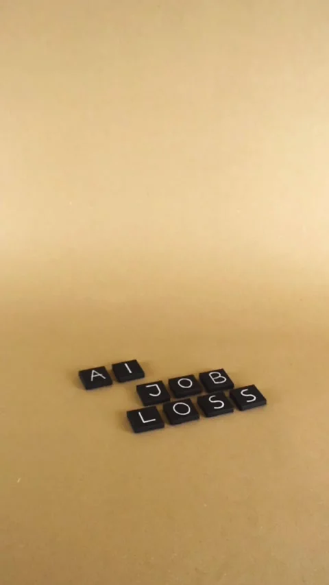 Artificial intelligence job loss concept text blocks gliding shot Stock Footage 342526602