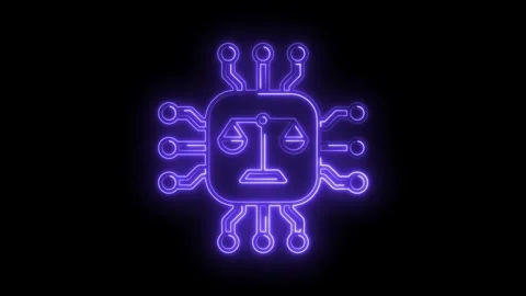 Artificial intelligence justice neon circuit board with scales of justice d.. Stock Footage 312331318