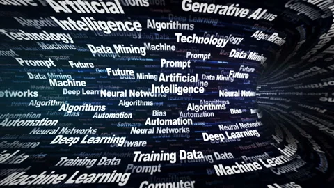 ARTIFICIAL INTELLIGENCE Keywords Animation on Tunnel Walls, Background, Loop 스톡 동영상 329970892