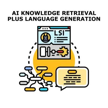 Artificial intelligence knowledge retrieval and language generation process Stock Illustration