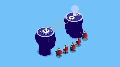 Artificial Intelligence Knowledge Transfer 3d animation cartoon Stock Footage 302533435