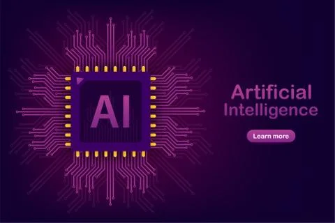 Artificial Intelligence landing page. Ai banner. Website template for deep le Stock Illustration
