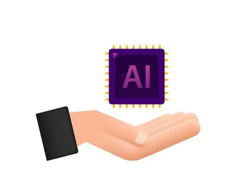 Artificial Intelligence landing page. Ai icon with hands. Website template for Stock Illustration