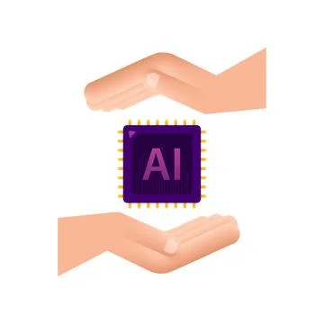 Artificial Intelligence landing page. Ai icon with hands. Website template for Stock Illustration