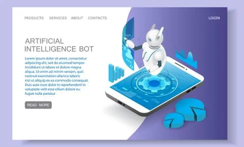 Artificial intelligence landing page website vector template Stock Illustration