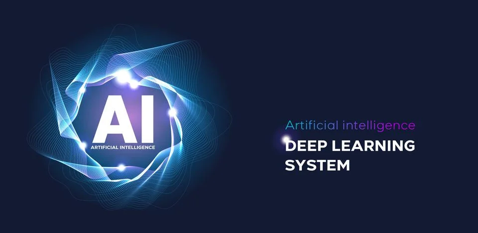 Artificial Intelligence landing page. Website template for ai machine deep Illustrazione stock