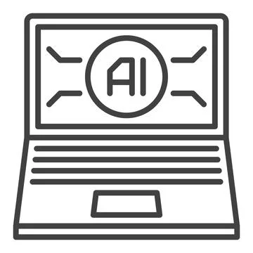 Artificial Intelligence Laptop Computer vector AI Device thin line icon or .. Stockillustratie