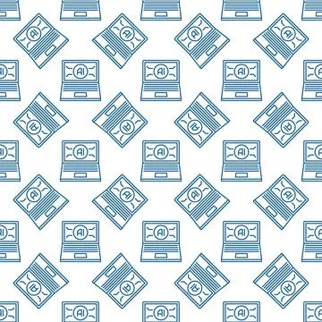 Artificial Intelligence Laptop Computer vector AI Device thin line seamless.. イラスト素材