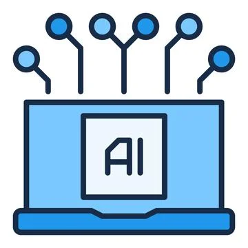 Artificial Intelligence Laptop Device vector AI Technology colored icon or .. 库存插图