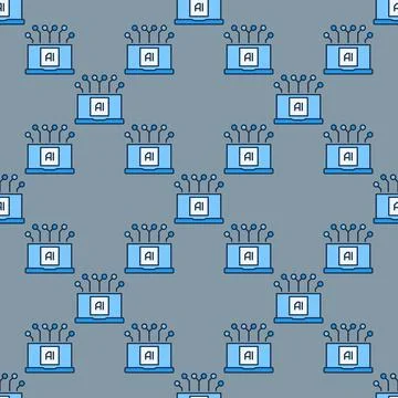 Artificial Intelligence Laptop Device vector AI Technology colored seamless.. 库存插图