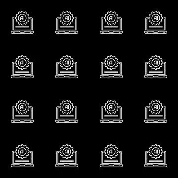 Artificial Intelligence Laptop with Gear vector AI Settings dark simple sea.. イラスト素材