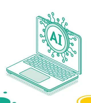 Artificial intelligence on laptop. Isometric illustration of AI technology .. Stock Illustration