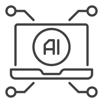 Artificial Intelligence Laptop vector AI icon or symbol in thin line style イラスト素材