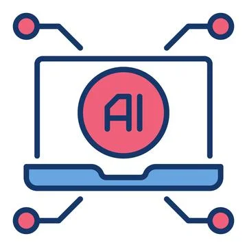 Artificial Intelligence in Laptop vector AI colored icon or sign Illustrazione stock