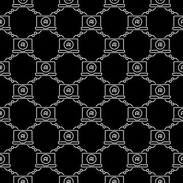 Artificial Intelligence Laptop vector AI dark seamless pattern in thin line.. 库存插图