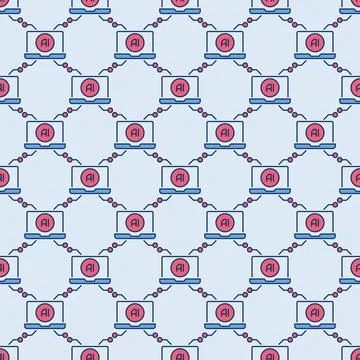 Artificial Intelligence in Laptop vector AI colored seamless pattern Illustrazione stock