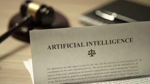 Artificial Intelligence Law Justice Document With Gavel in Background Stock Footage 230207231