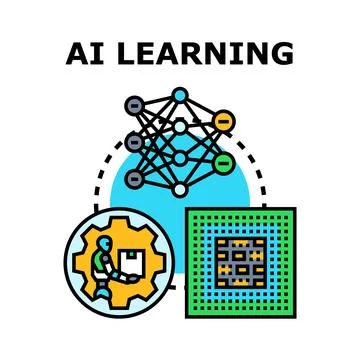 Artificial intelligence learning and neural network processing 스톡 일러스트