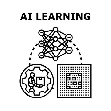 Artificial intelligence learning and neural network processing Stock Illustration