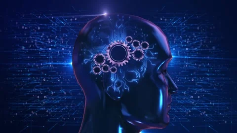 Artificial Intelligence Learning Digital Gears with Binary Code Futuristic Techn Video stock 341908128