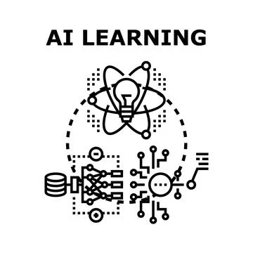 Artificial intelligence learning process generating new ideas Stock Illustration