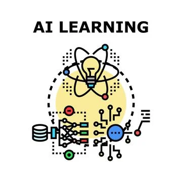 Artificial intelligence learning process generating new ideas Stock Illustration