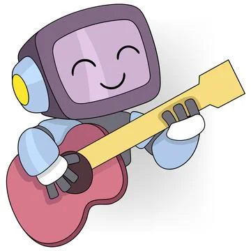 Artificial intelligence learning technology, a robot is sitting playing a g.. Stock Illustration