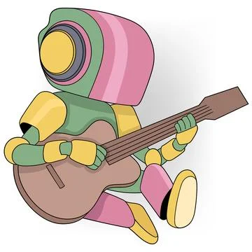 Artificial intelligence learning technology, a robot is sitting playing a g.. Stock Illustration