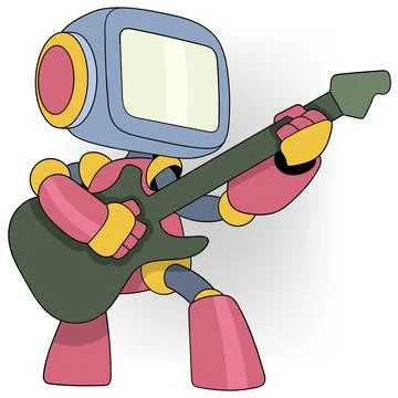 Artificial intelligence learning technology, a robot is sitting playing a g.. Stock Illustration