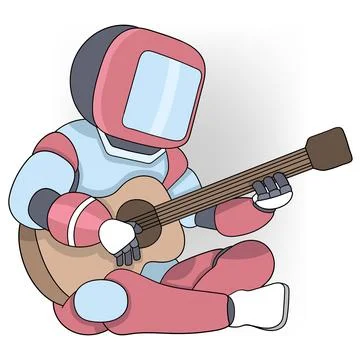 Artificial intelligence learning technology, a robot is sitting playing a g.. Stock Illustration
