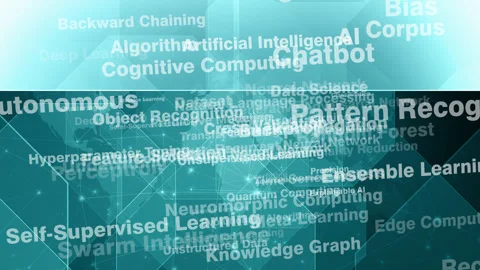 Artificial intelligence letterings background worry of mistrust and ethical Stock Footage 270203633