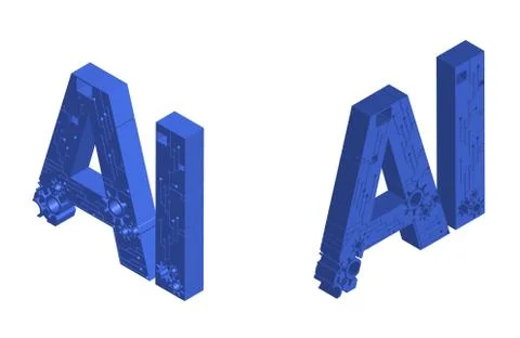Artificial intelligence letters, sign of in isometry. Isolated vector on white Stock Illustration