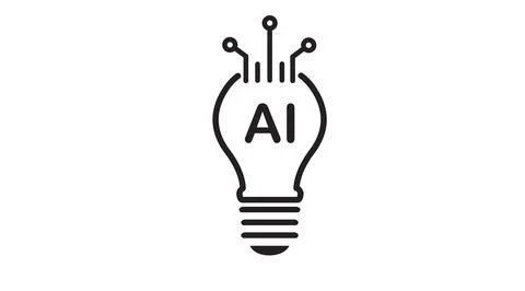 Artificial intelligence light bulb icon with circuit lines Illustrazione stock
