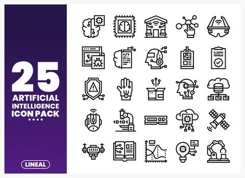 Artificial Intelligence Line Art Icons for Technology Concepts Stock Illustration
