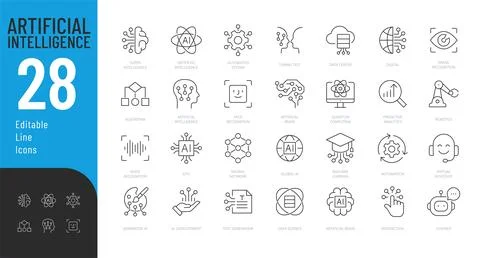 Artificial Intelligence Line Editable Icons set. Stock Illustration