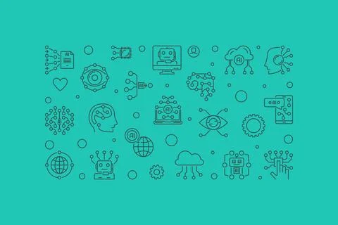 Artificial Intelligence line horizontal banner. Vector AI technology illust.. Stockillustratie