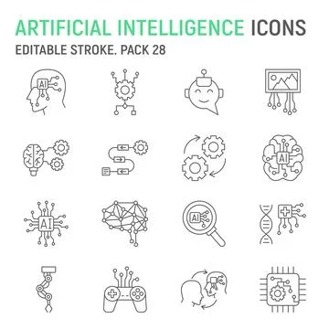 Artificial intelligence line icon set Stock Illustration