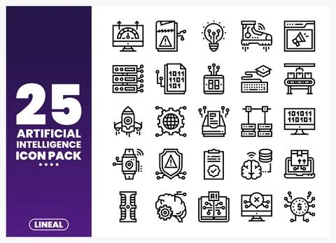 Artificial Intelligence line icons arranged in a grid on a white background Ilustración de archivo