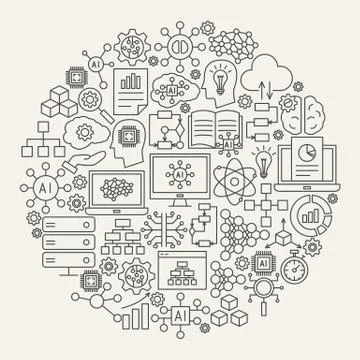 Artificial Intelligence Line Icons Circle イラスト素材
