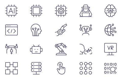Artificial Intelligence Line Icons. Editable Stroke Vector Icons Collection. Stock Illustration