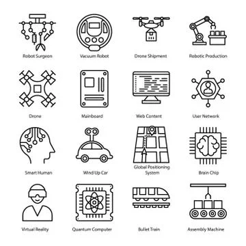 Artificial Intelligence Line Icons Stock Illustration