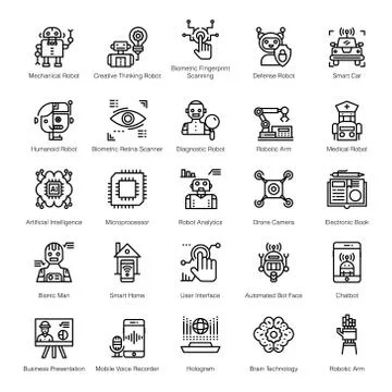 Artificial Intelligence line Icons Stock Illustration