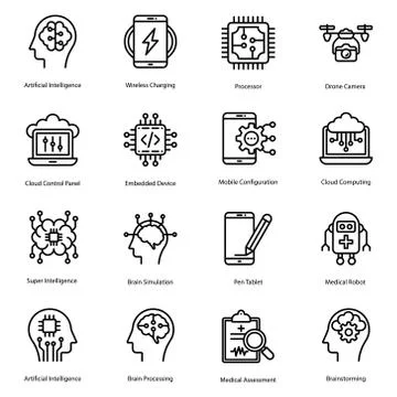 Artificial Intelligence Line Icons Pack Stock Illustration