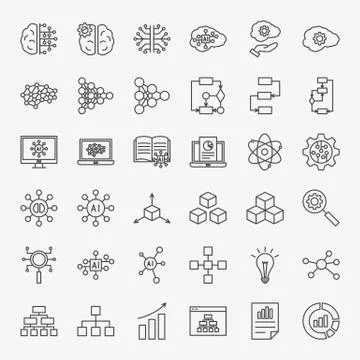 Artificial Intelligence Line Icons Set イラスト素材