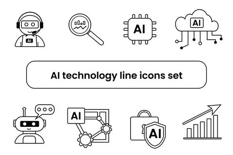 Artificial Intelligence Line Icons Set. Stock Illustration