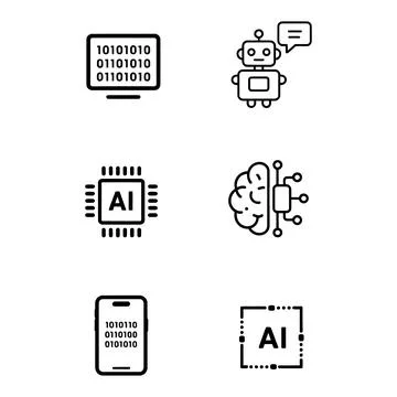 Artificial Intelligence Line Icons Set Stock Illustration