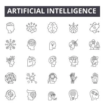 Artificial intelligence line icons for web and mobile. Editable stroke signs Stock Illustration