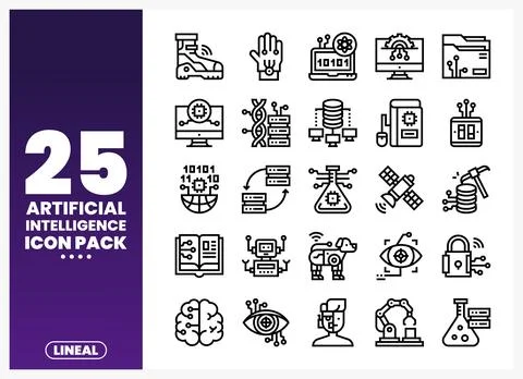 Artificial Intelligence line icons on a white background 库存插图
